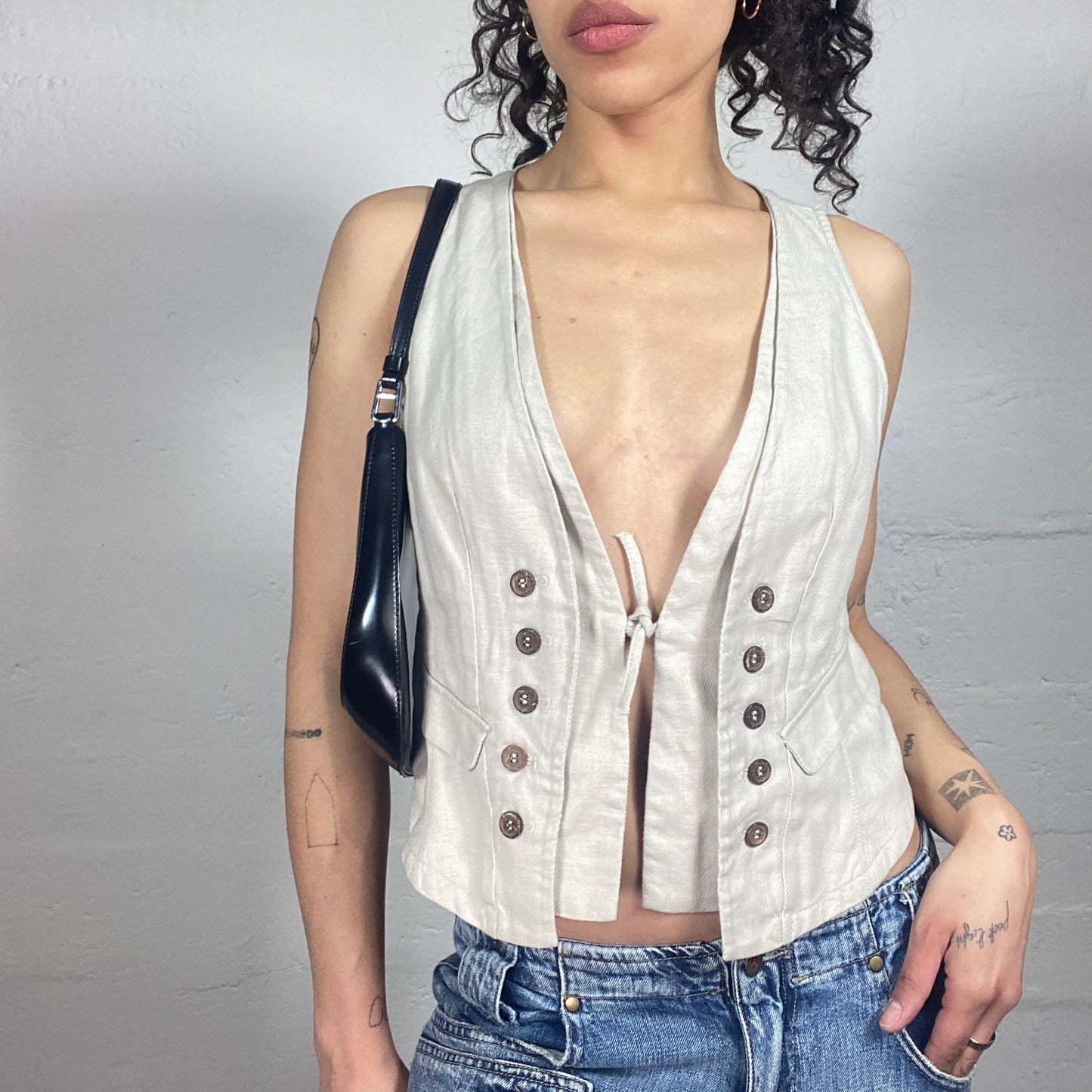 Vintage 2000's Downtown Girl Beige Double Closing Vest (M)