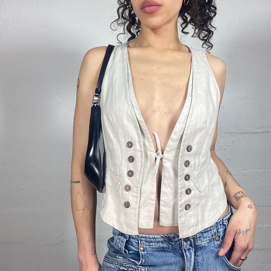 Vintage 2000's Downtown Girl Beige Double Closing Vest (M)