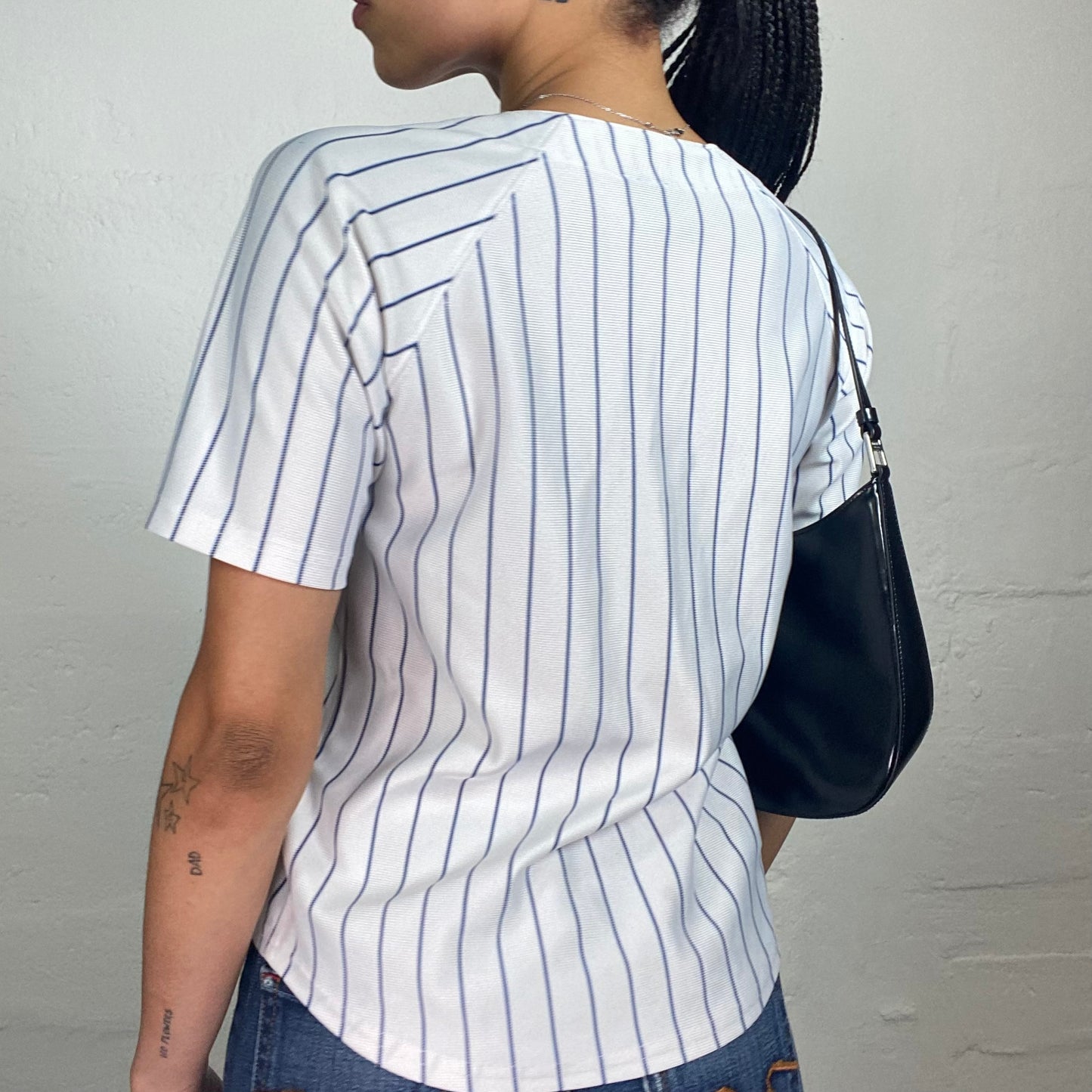 Vintage 2000's Sporty White Shortsleeved Striped Shirt with Las Vegas Embroidery (L)