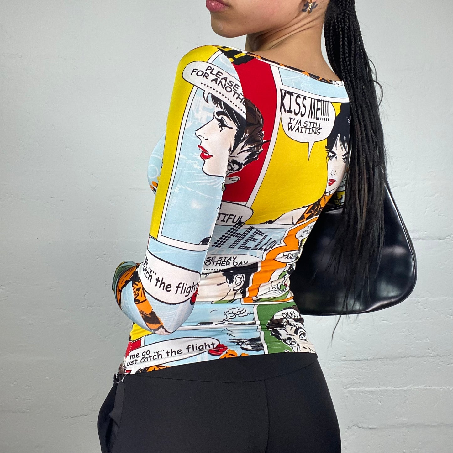 Vintage 2000's Downtown Girl Pop Art Style Multicoloured Print Longsleeve Top (S)