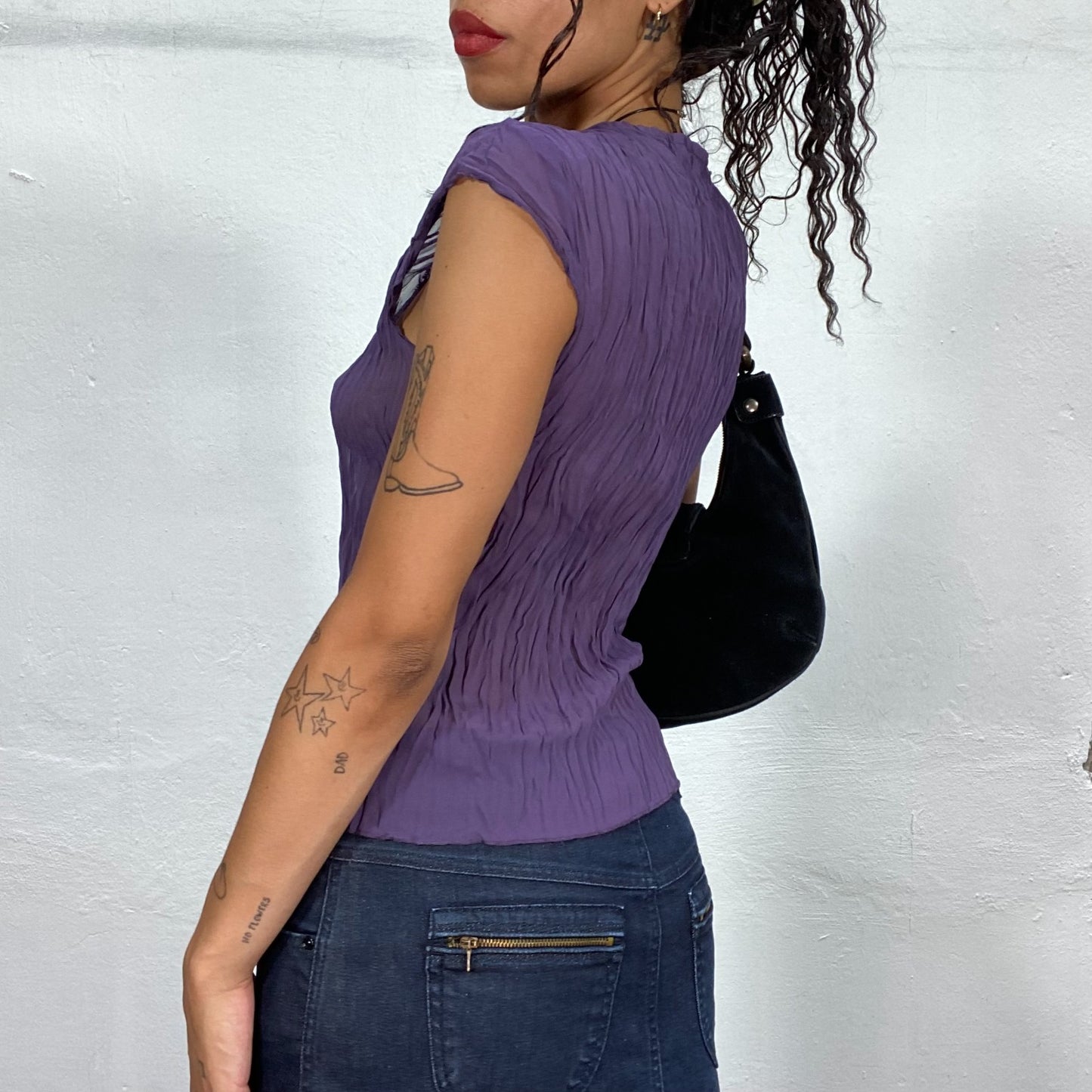 Vintage 2000's Indie Purple Semi-Sheer Top with Lace Up Detail (S)