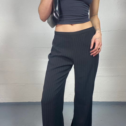 Vintage 2000's Office Girl Classy Straight Fit Striped Black Pants (M)