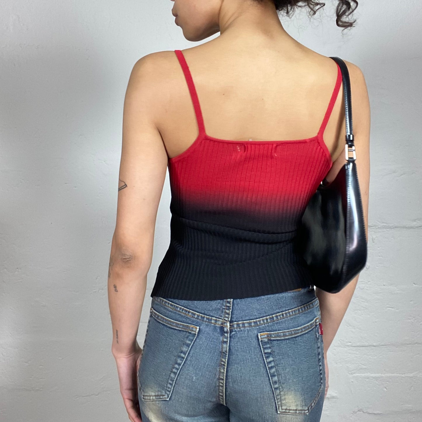 Vintage 2000's Casual Gothic Red to Black Fade Layered Asymmetric Cami Top (S)