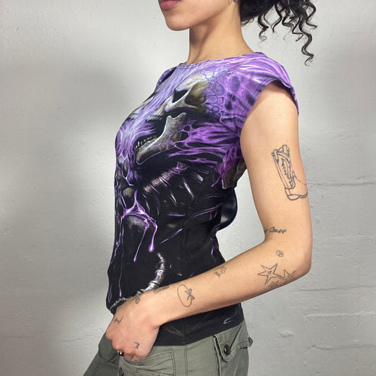 Vintage 2000's Hard Metal Black and Purple Sculps Printed Tee (S)
