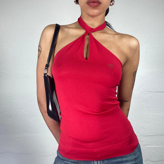Vintage 2000's Guess Romantic Classy Red Knot Neckholder Top with Mini Rhinestone Detail (S)