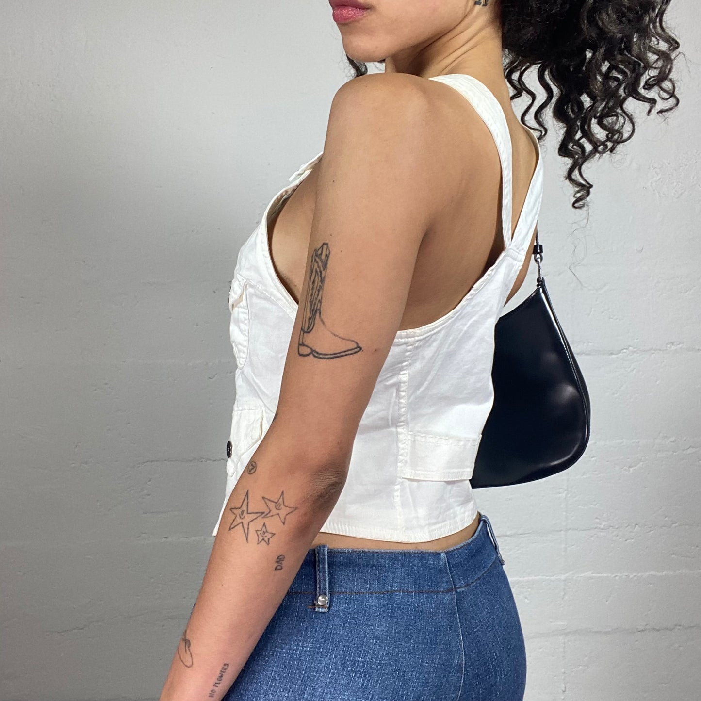 Vintage 2000's Skater Girl White Metal Button Up Vest Top (S)