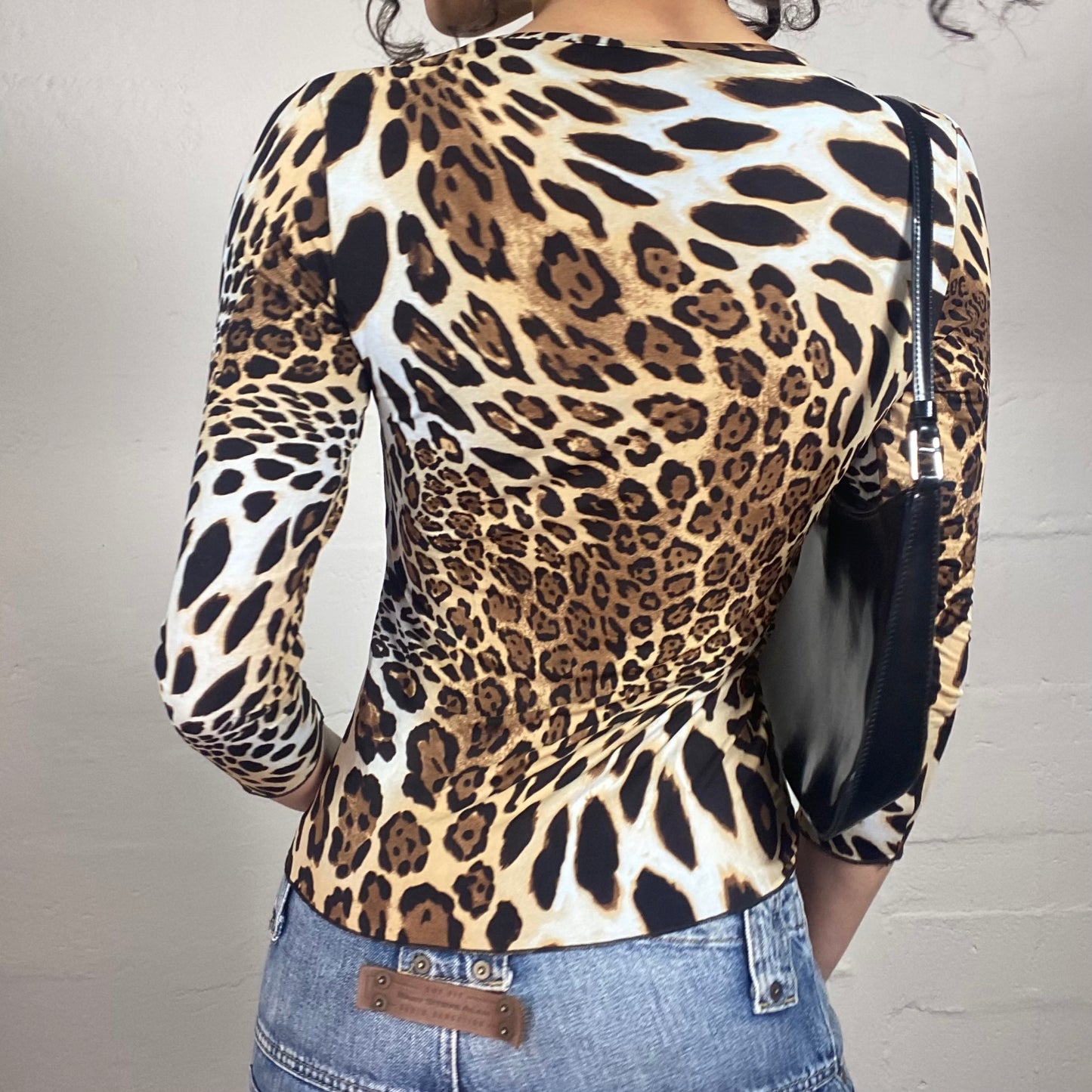 Vintage 2000's Cheetah Girl Longsleeve 3/4 Sleeve Top with Animal Print (S)