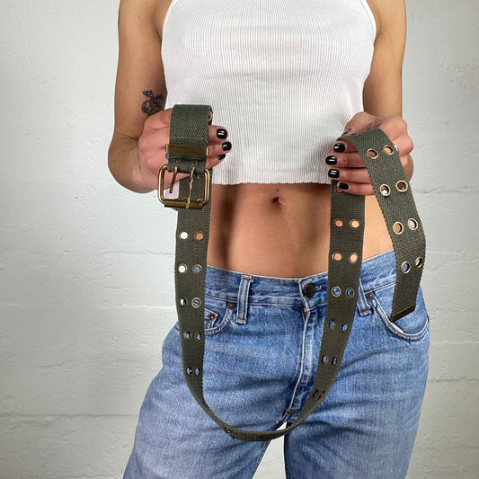 Vintage 2000's Downtown Girl Khaki Green Belt with Metal Eyelet Details