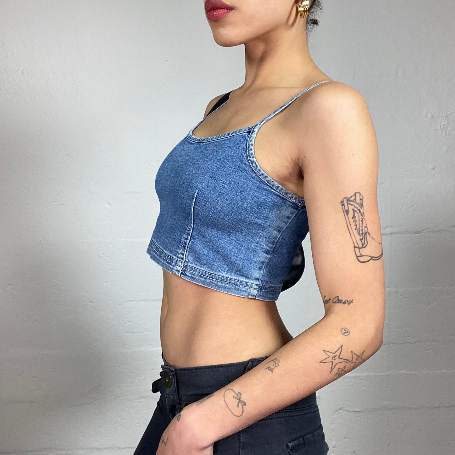 Vintage 2000's Xtina Style Blue Denim Cropped Cami Top (S)