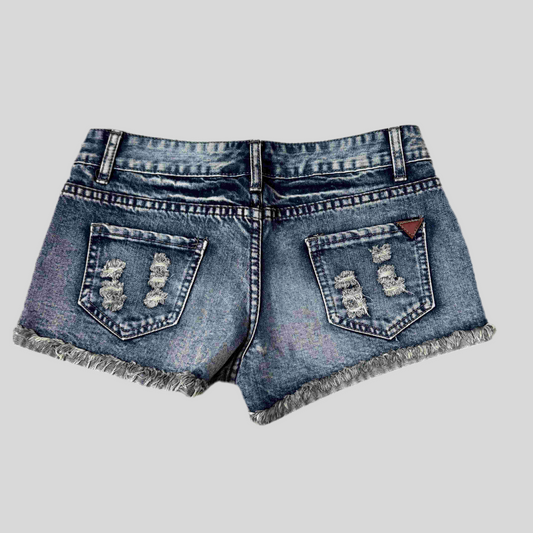 Vintage 90’s Grunge Dark Washed Denim Skull Embroidery Shorts (S)