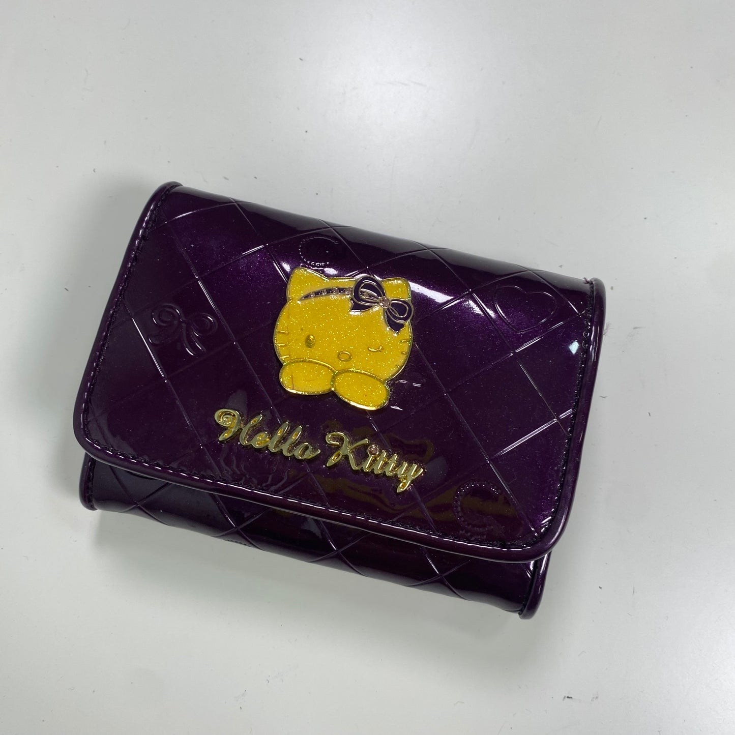 Vintage 2000's Cute Hello Kitty Purple Glossy Wallet with Yellow Kitty Logo