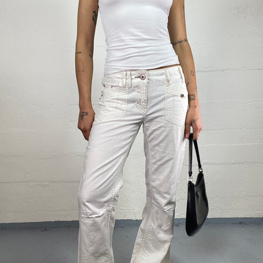 Vintage 2000's Summer White Denim Straight Cut Middle Waist Pants (M)