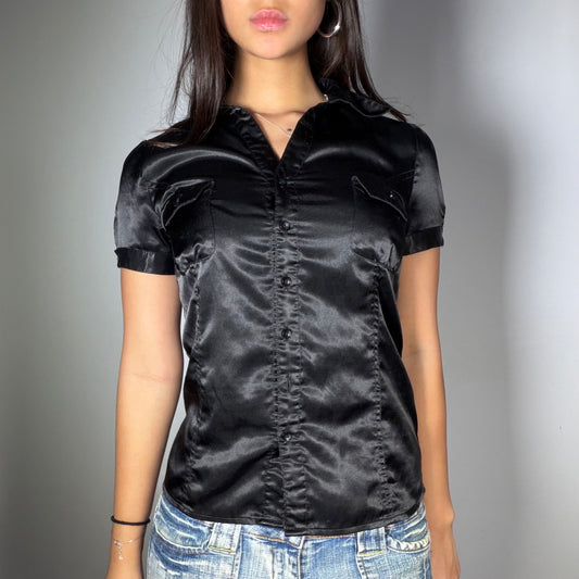 Vintage 90’s Sleaze Black Satin Shirt (S)