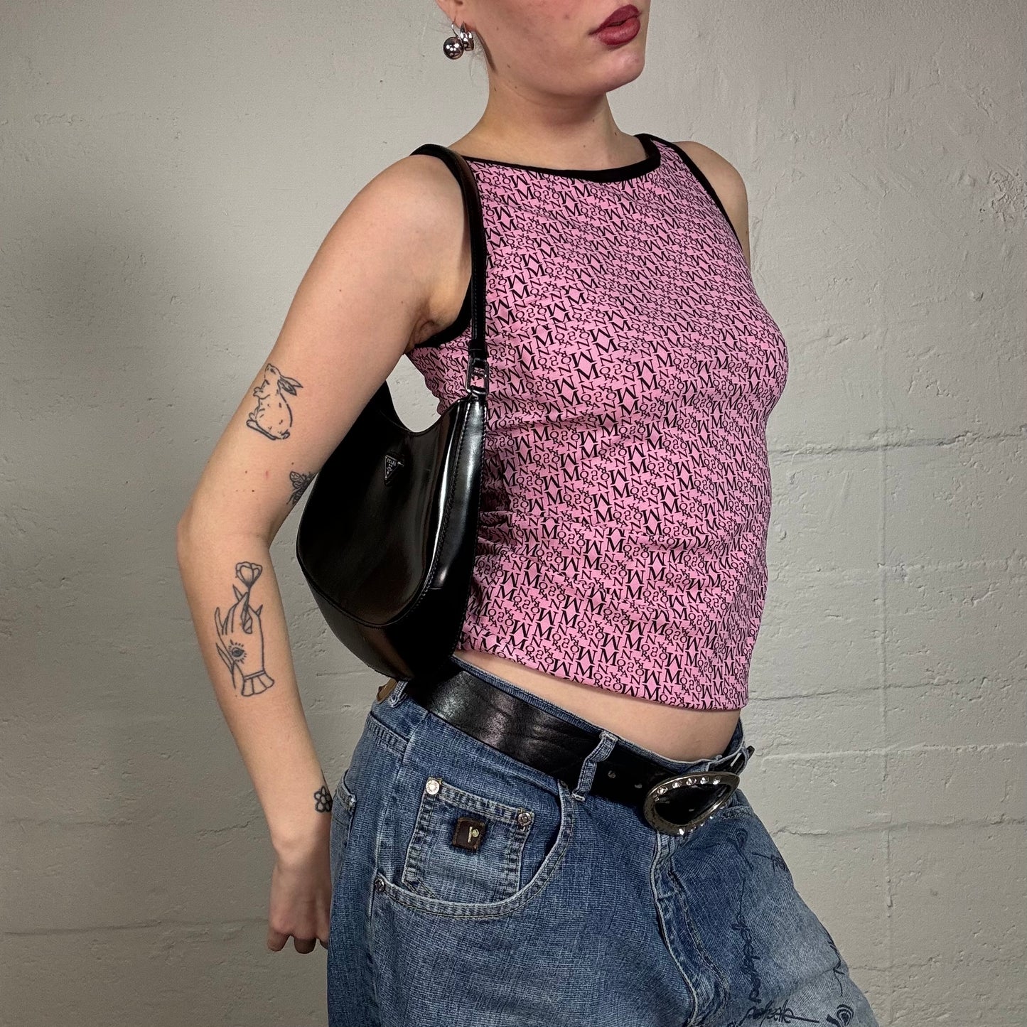 Vintage 2000's Morgan Model off Duty Highneck Pink Top with Monogram Print (S)