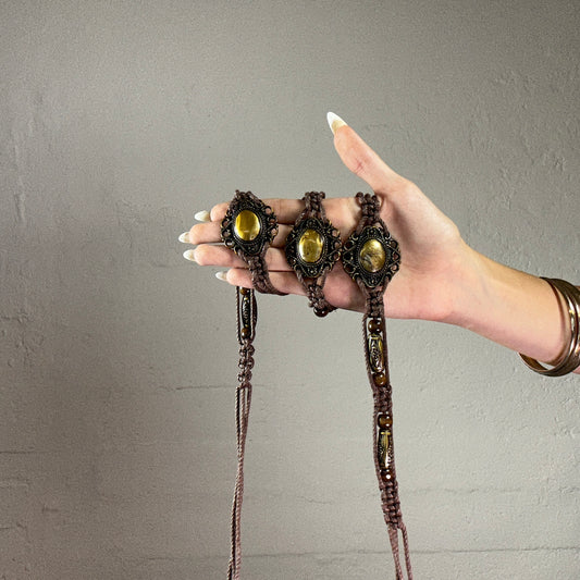 Vintage 2000's Bolo Girl Brown Striped Belt with Yellow Gems Details