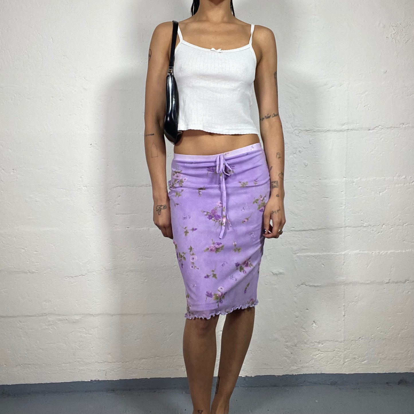 Vintage 2000's Summer Lavender Layered Mini Floral Print Midi Skirt (S)