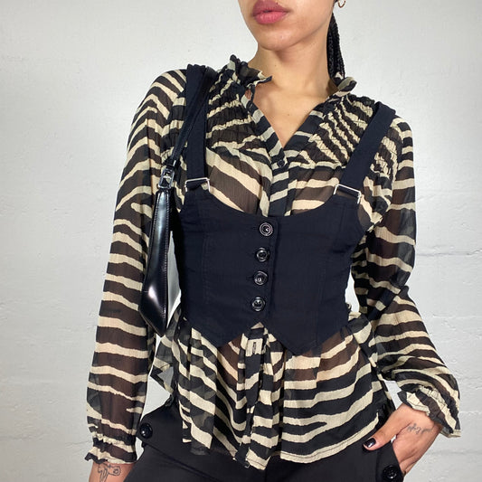 Vintage 2000's Downtown Girl Black Button Up Mini Vest Accessory