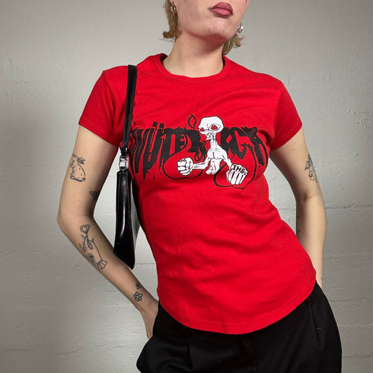 Vintage 2000's Grungy Blood Red Cartoon Print Tee