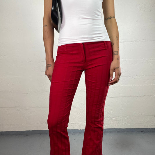 Vintage 2000's Femme Fatale Red Tight Flare Striped Middle Waist Pants (S)