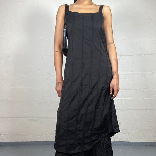Vintage 2000's Downtown Girl Black Maxi Striped Texture Cami Layered Dress (M)