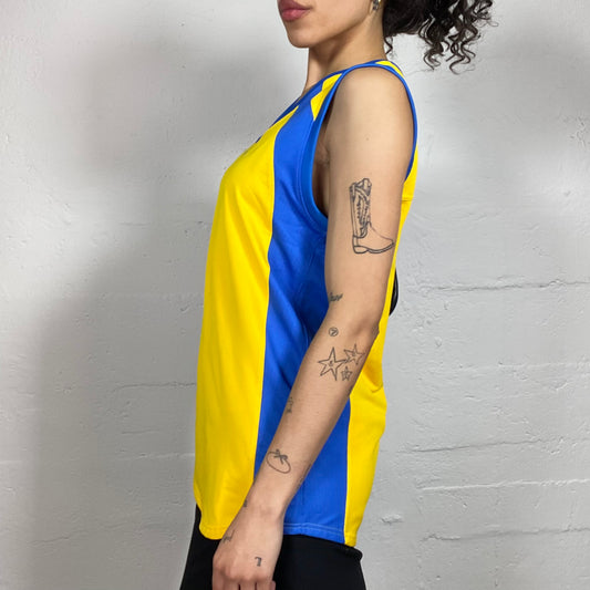 Vintage 2000's Sporty Yellow and Blue Long Tank Top (L)