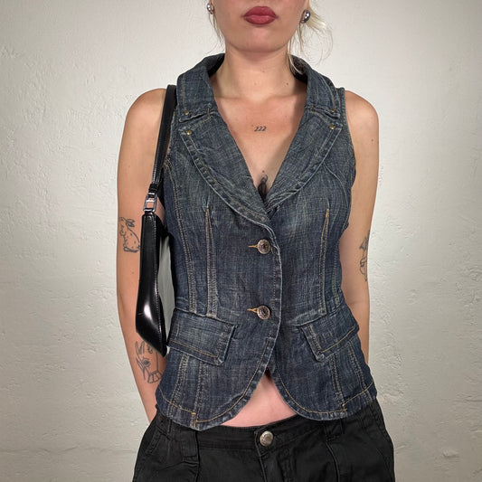 Vintage 2000's Cowgirl Denim Vest with Contras Stitching (M)