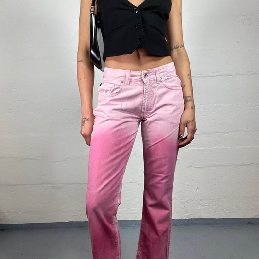 Vintage 2000's DKNY Downtown Girl Baby Pink and Hot Pink Fade Mid Waist Bootcut Jeans (M)