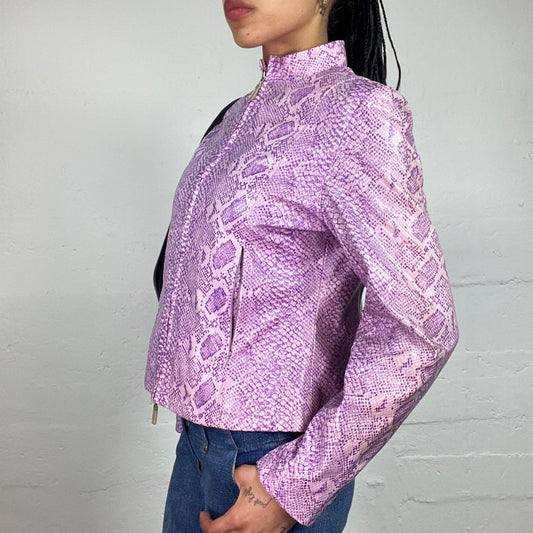 Vintage 2000's Glam Streetwear Purple Pink Snake Skin Effect Zip Up Jacket (S)