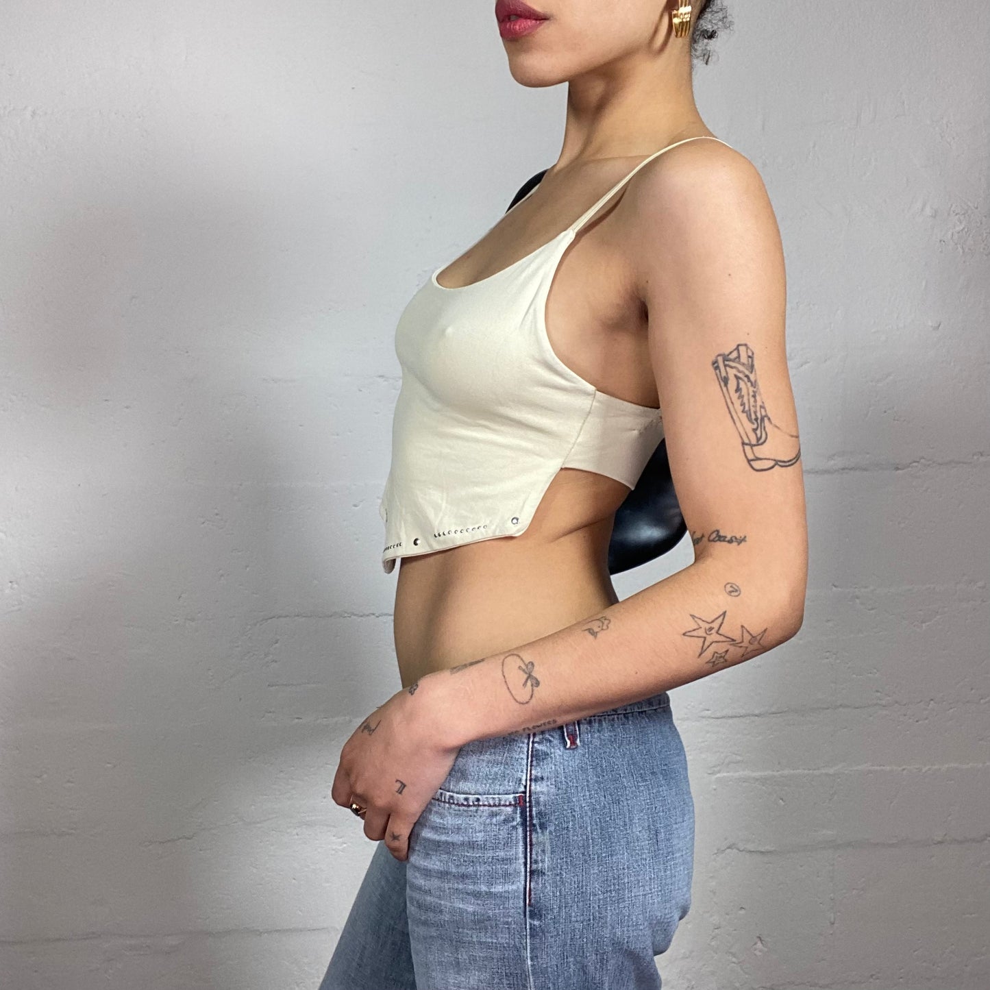 Vintage 2000's Hip-Hop Beige Mini Asymmetric Cami Top (S)