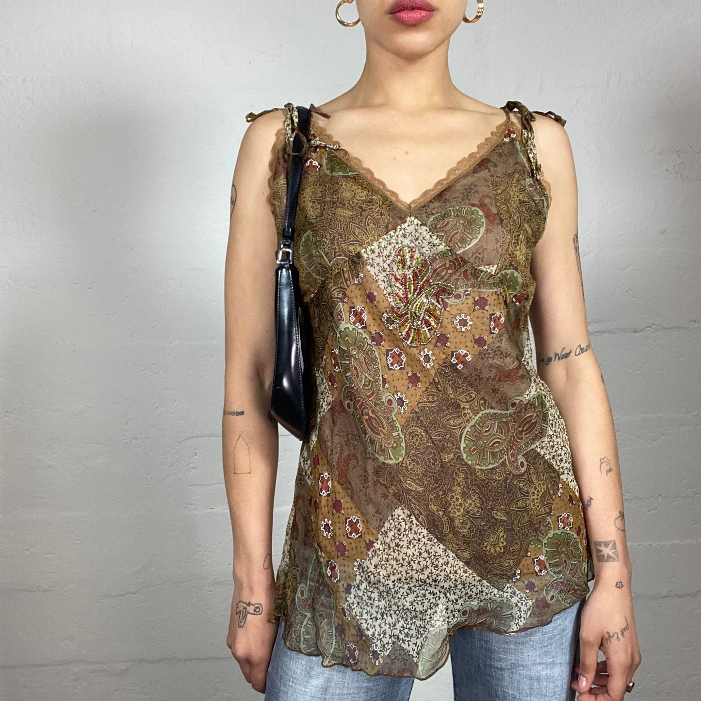 Vintage 2000's Boho Girl Shiffon Light Summer Printed Cami Top (M)