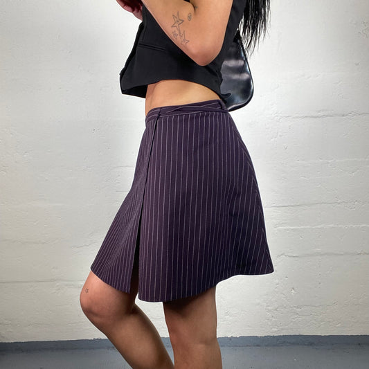 Vintage 2000's Office Girl Deep Purple Striped Wrap Up Skirt (M)