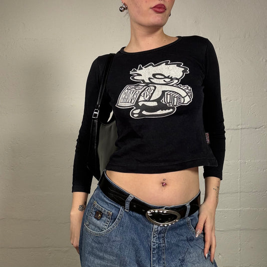 Vintage 2000's Skater Black Longsleeve Top with Bad Boy Print (S)