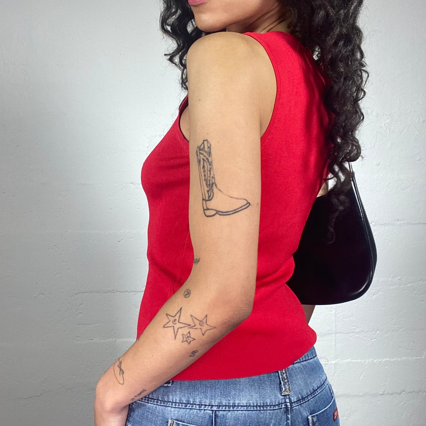 Vintage 2000's Clubwear Blood Red Jersey Tank Top with Sequins Embroidery (S)