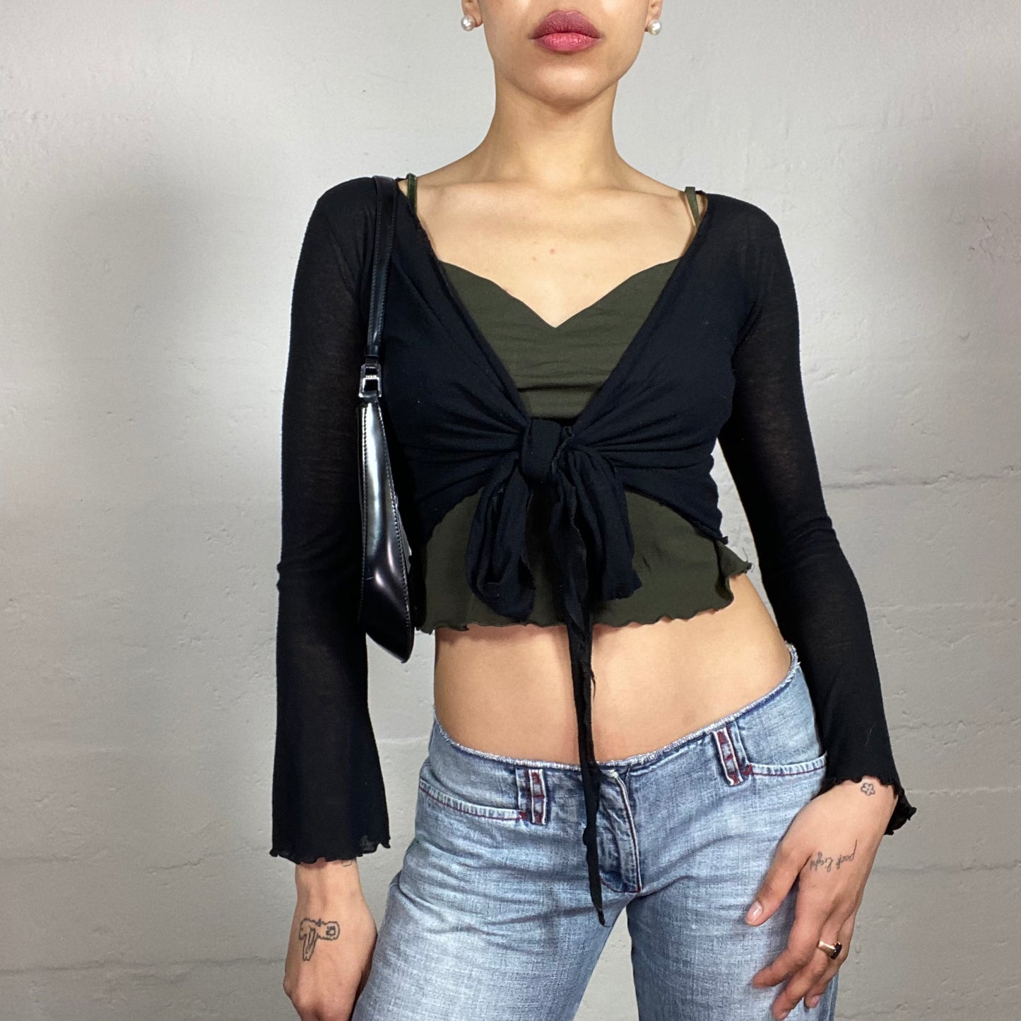 Vintage 2000's Romantic Black Mini Summer Cardigan (S)
