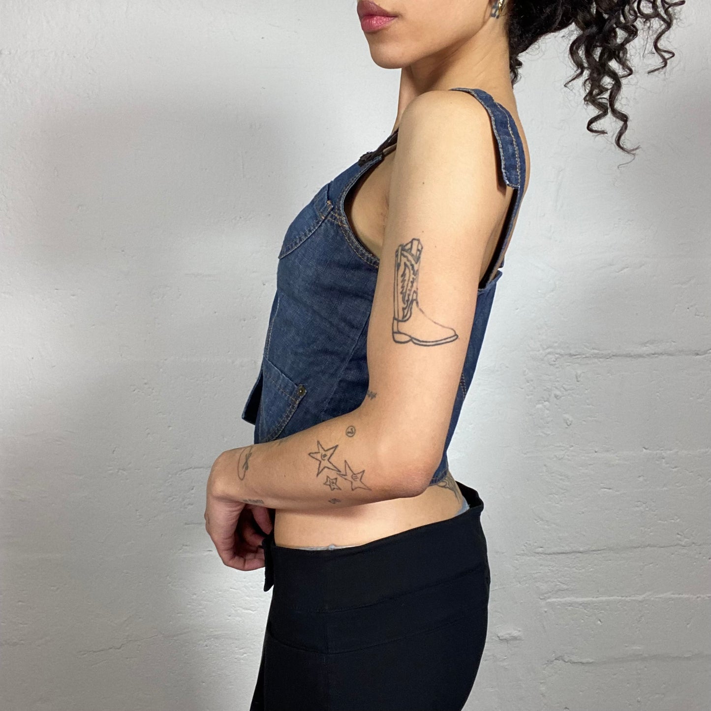 Vintage 2000's Coquette Blue Denim Vest Style Top with Pockets (S)