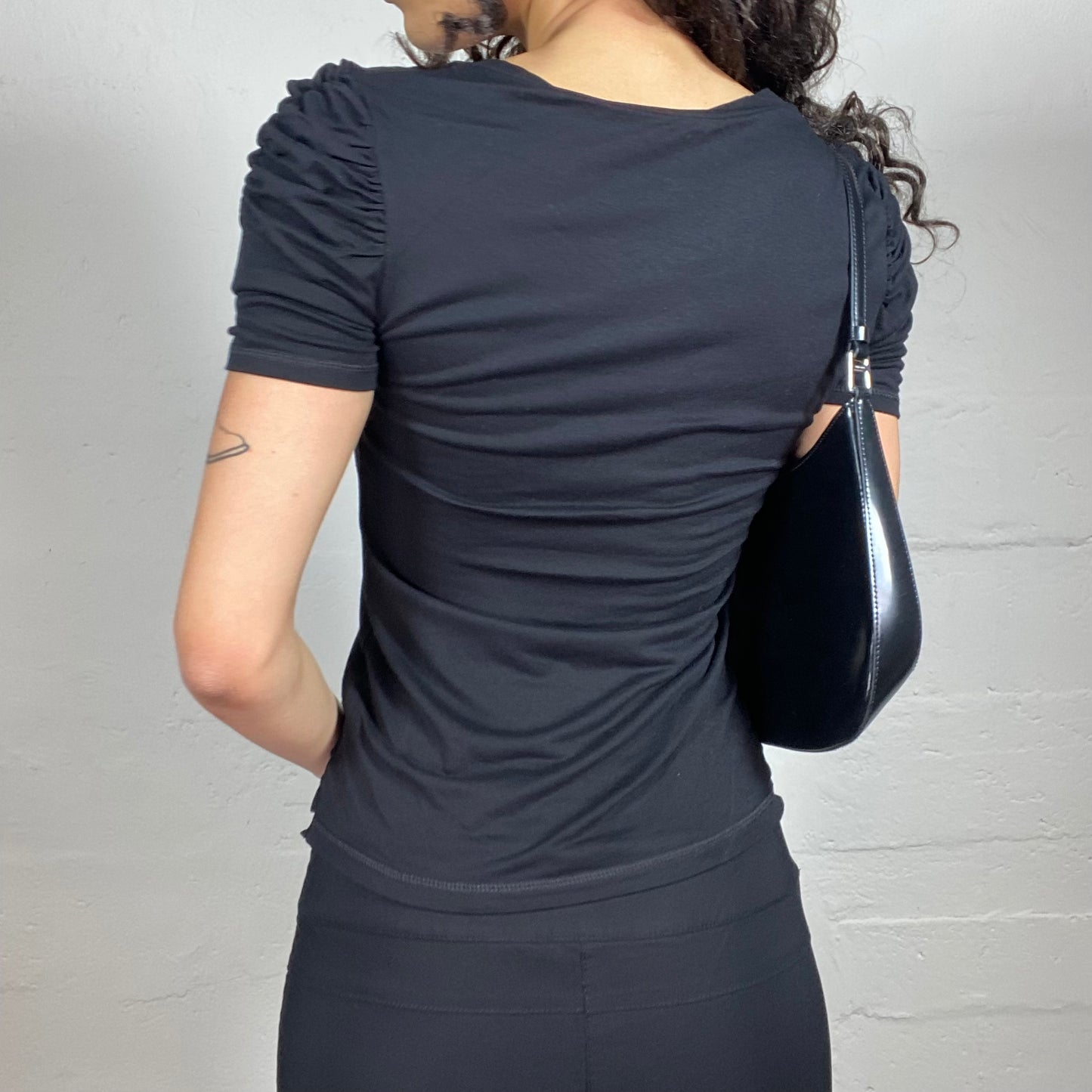 Vintage 2000's Gothic Corset Style Lace Up Shortsleeved Black Top (S)