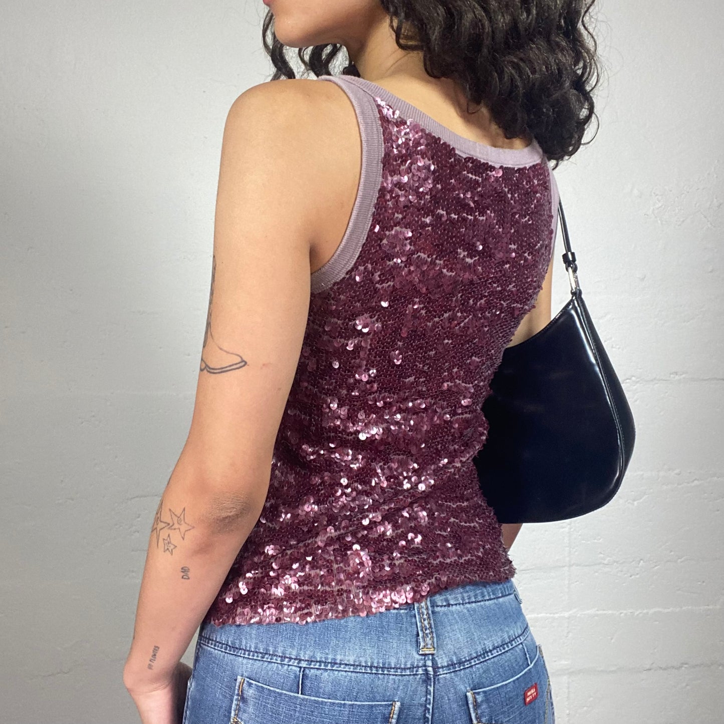 Vintage 2000's Clubwear Pink Sequins Covered Tank Top (M)