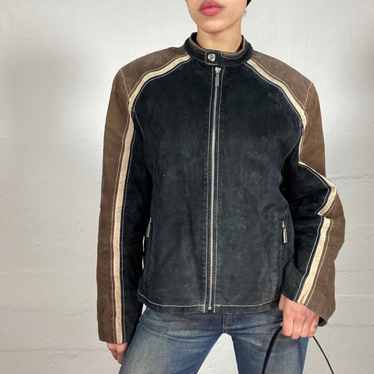 Vintage 2000's Biker Girl Black and Brown Leather Jacket