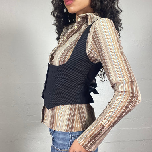 Vintage 2000's Office Girl Black Button Up Accessory Vest Top