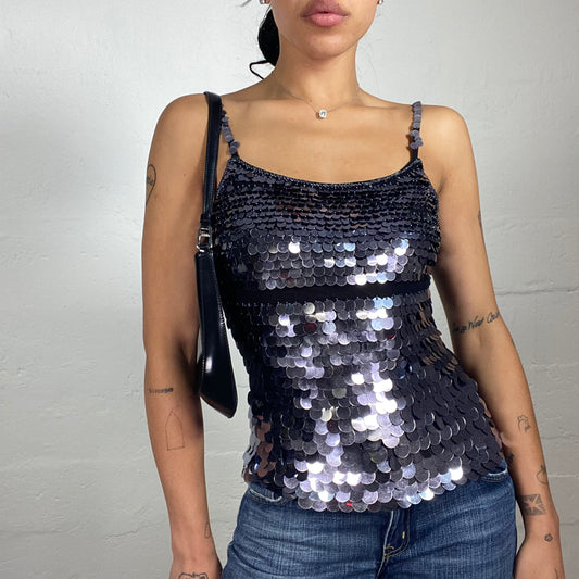 Vintage 2000's Clubwear Midnight Mermaid Moonlight Sequin Cami Top (S)