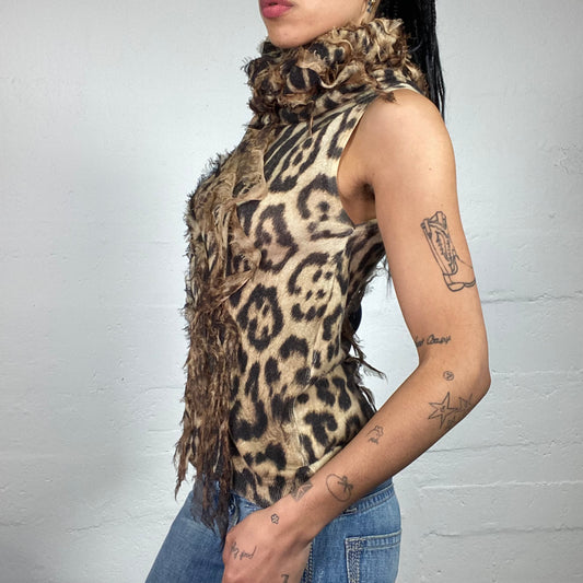 Vintage 2000's Archive Roberto Cavalli Chic Leo Print Sleeveless Top with High Neck (S)