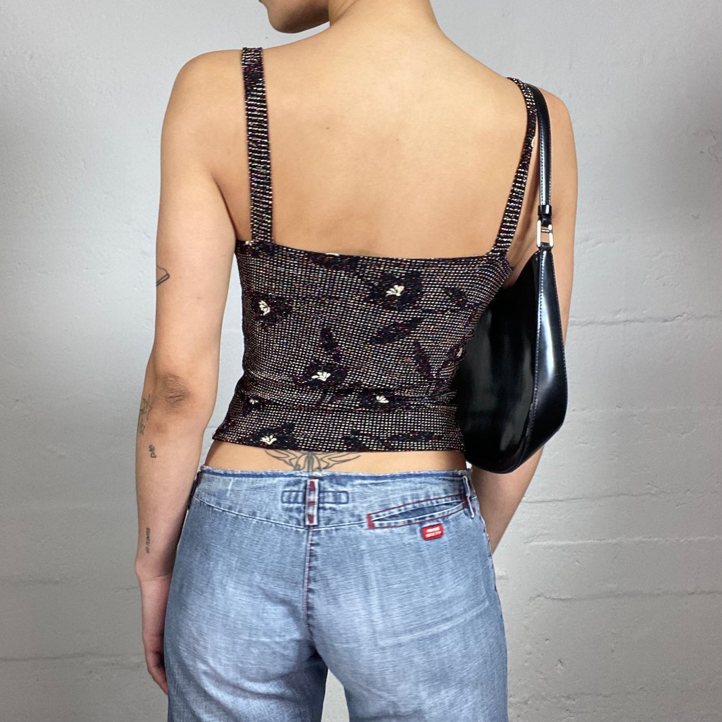 Vintage 2000's Glam Brown Rhinestone Covered Floral Pattern Tank Top (S)