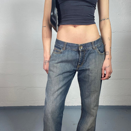 Vintage 2000's Miss Sixty Downtown Girl Dirty Wash Effect Straight Fit Low Waisted Jeans (L)