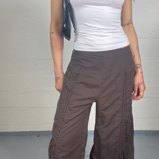 Vintage 2000's Boho Brown Linen Extra Flared Wide Leg Pants (S)