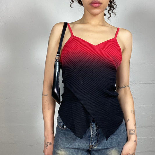 Vintage 2000's Casual Gothic Red to Black Fade Layered Asymmetric Cami Top (S)