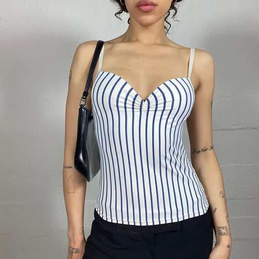 Vintage 2000's Seaside White Striped Summer Cami Top (S)