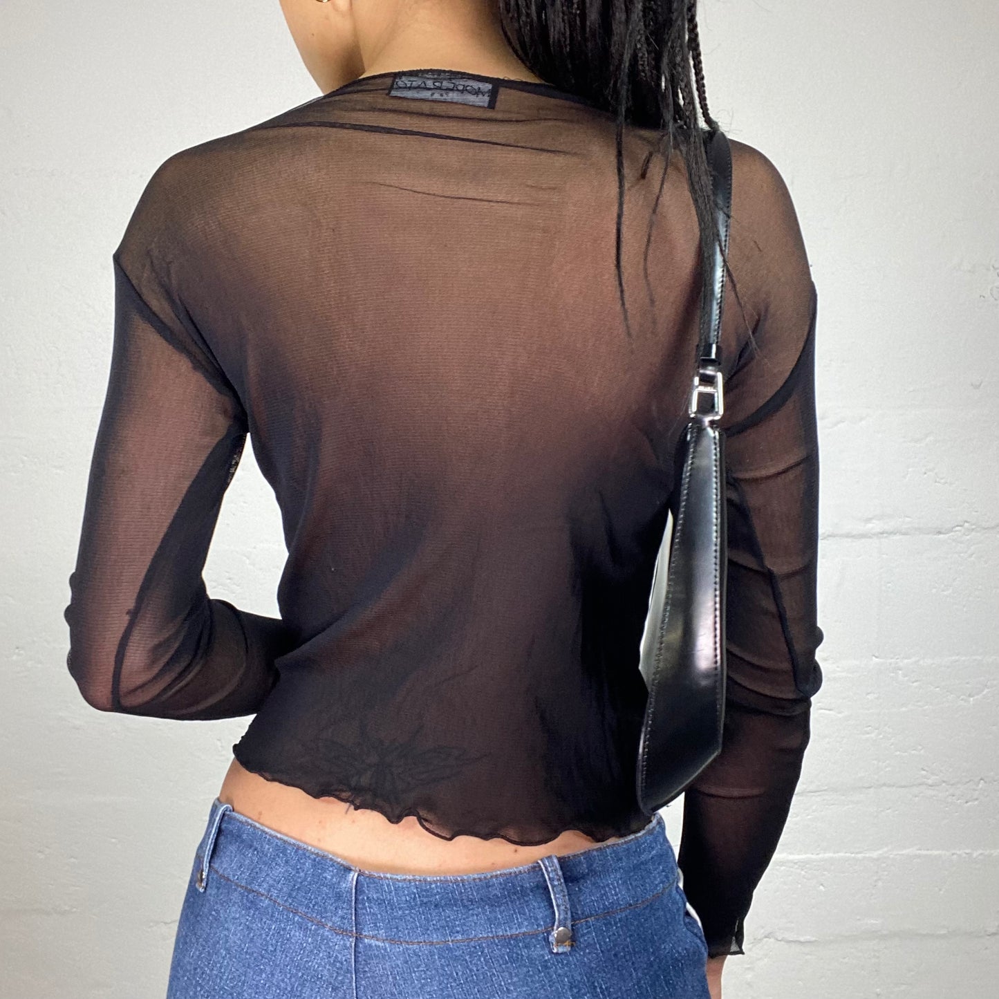Vintage 2000's Clubwear Black Mesh See Through Longsleeve Top (S)