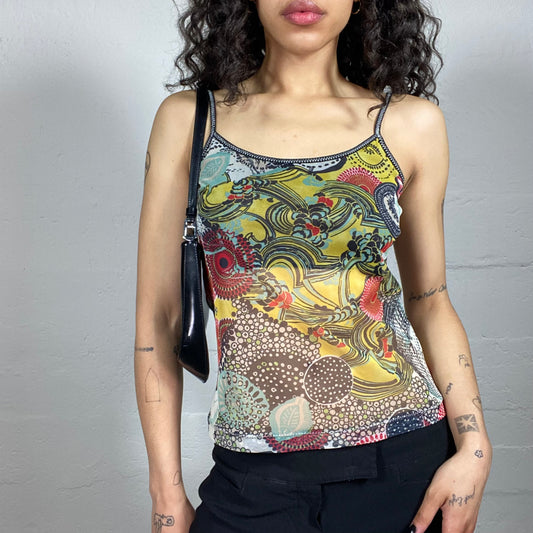 Vintage 2000's Boho Multicoloured Printed Chiffon Cami Top (S)