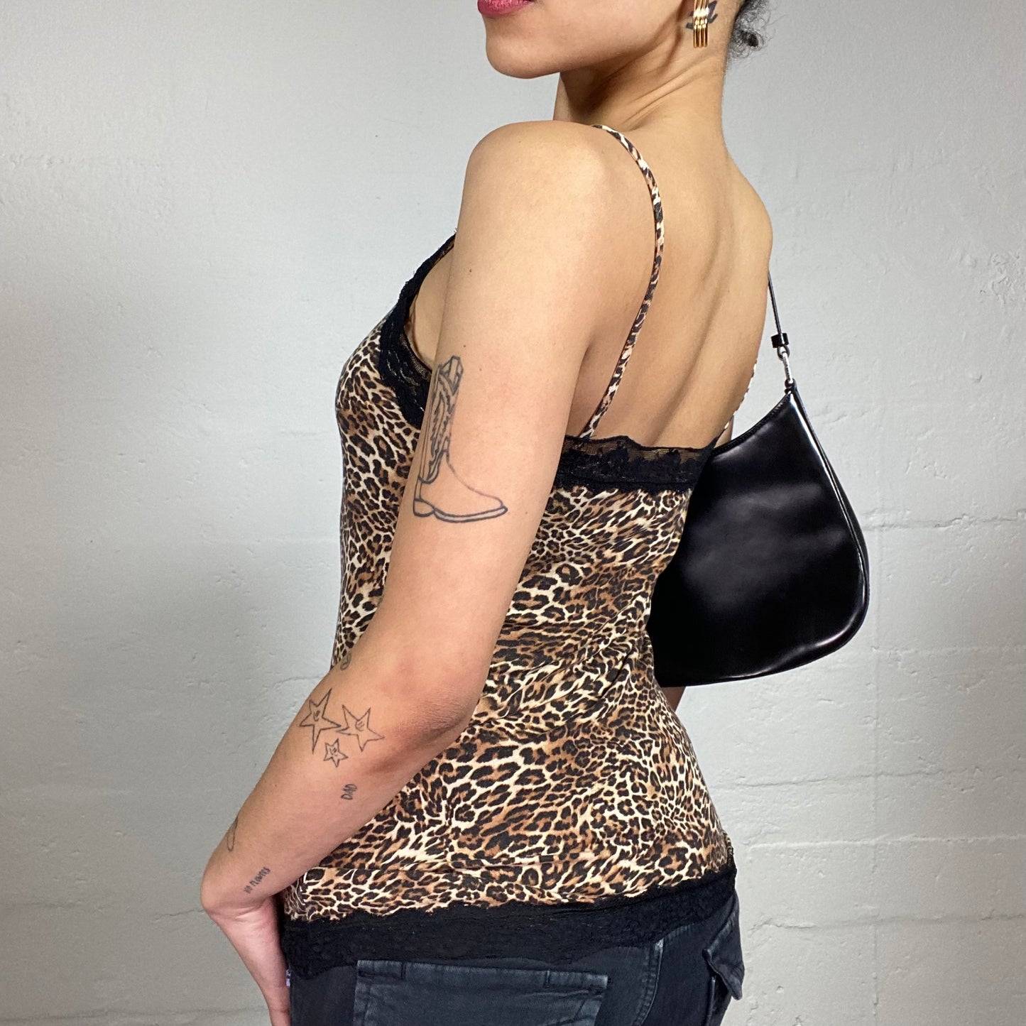 Vintage 2000's Cheetah Girl Downtown Animal Print Cami Top with Black Lace Trim (S)