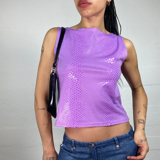 Vintage 2000's Casual Glam Purple Snake Skin Effect Glossy Tank Top (L)
